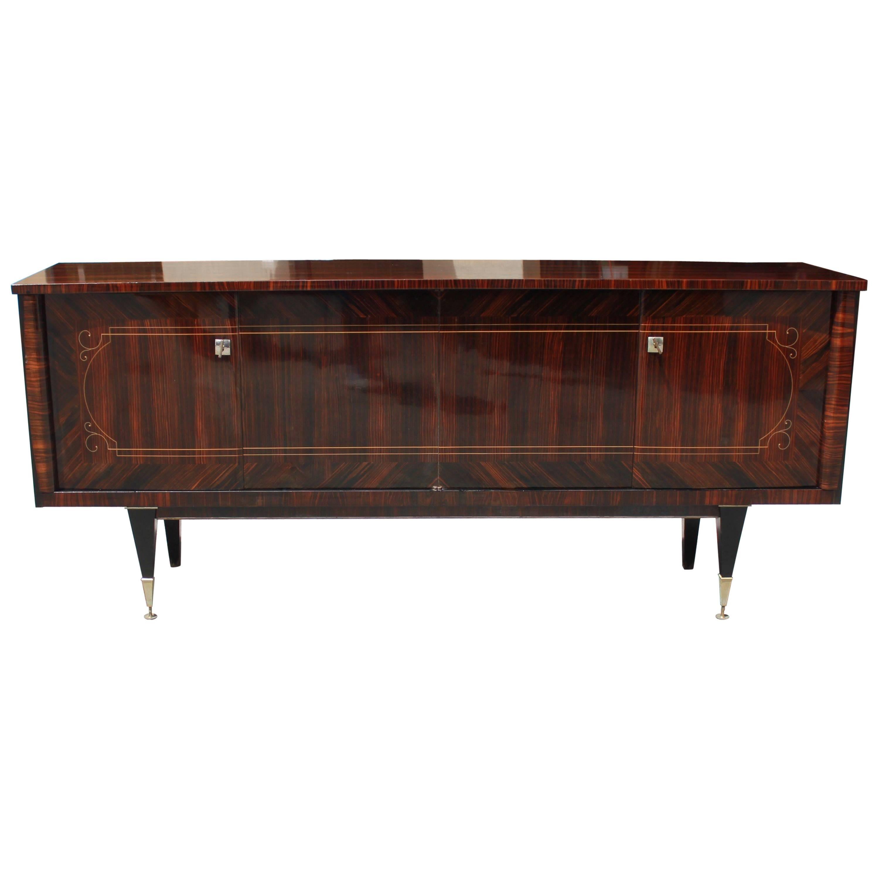 French Art Deco Macassar Exotic Dark Grain Sideboard or Buffet, circa 1940s