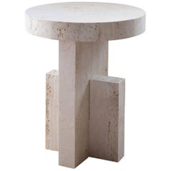 Contemporary Planar Side Table in Travertine Stone by Fort Standard