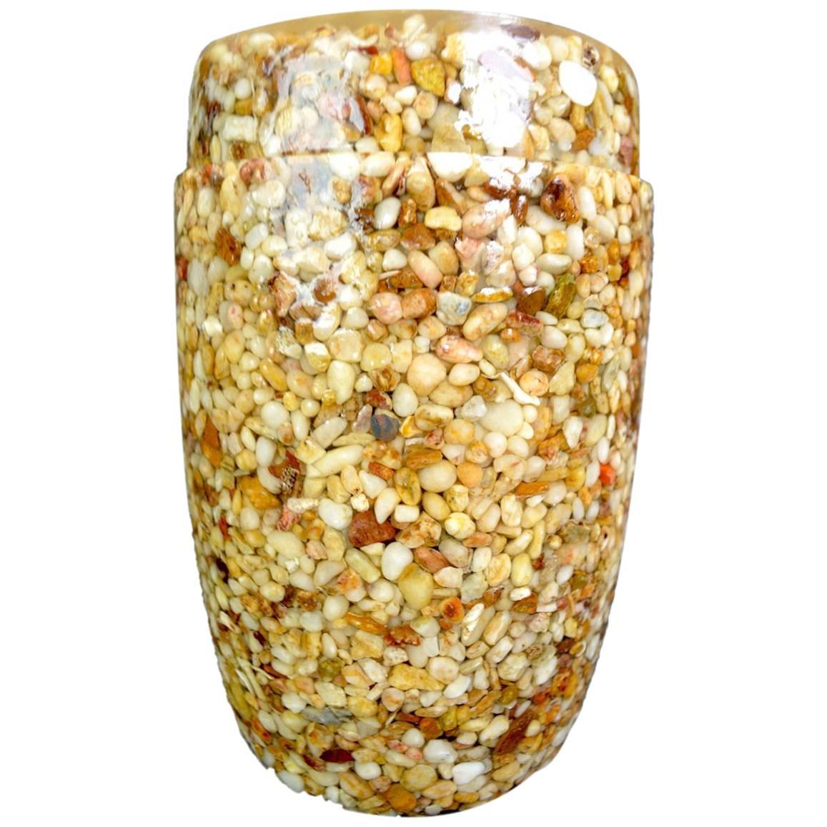 Lucite Resin with Stone Inclusion Covered Jar For Sale