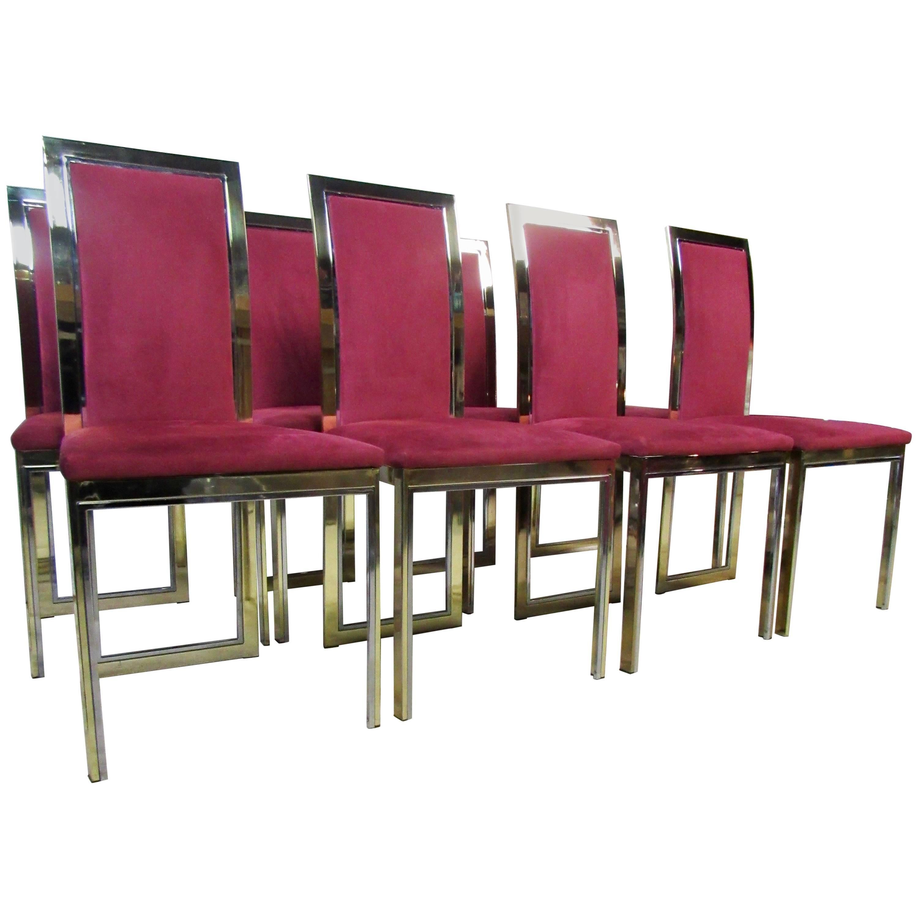Eight Chrome and Brass Dining Chairs Attributed to Romeo Rega
