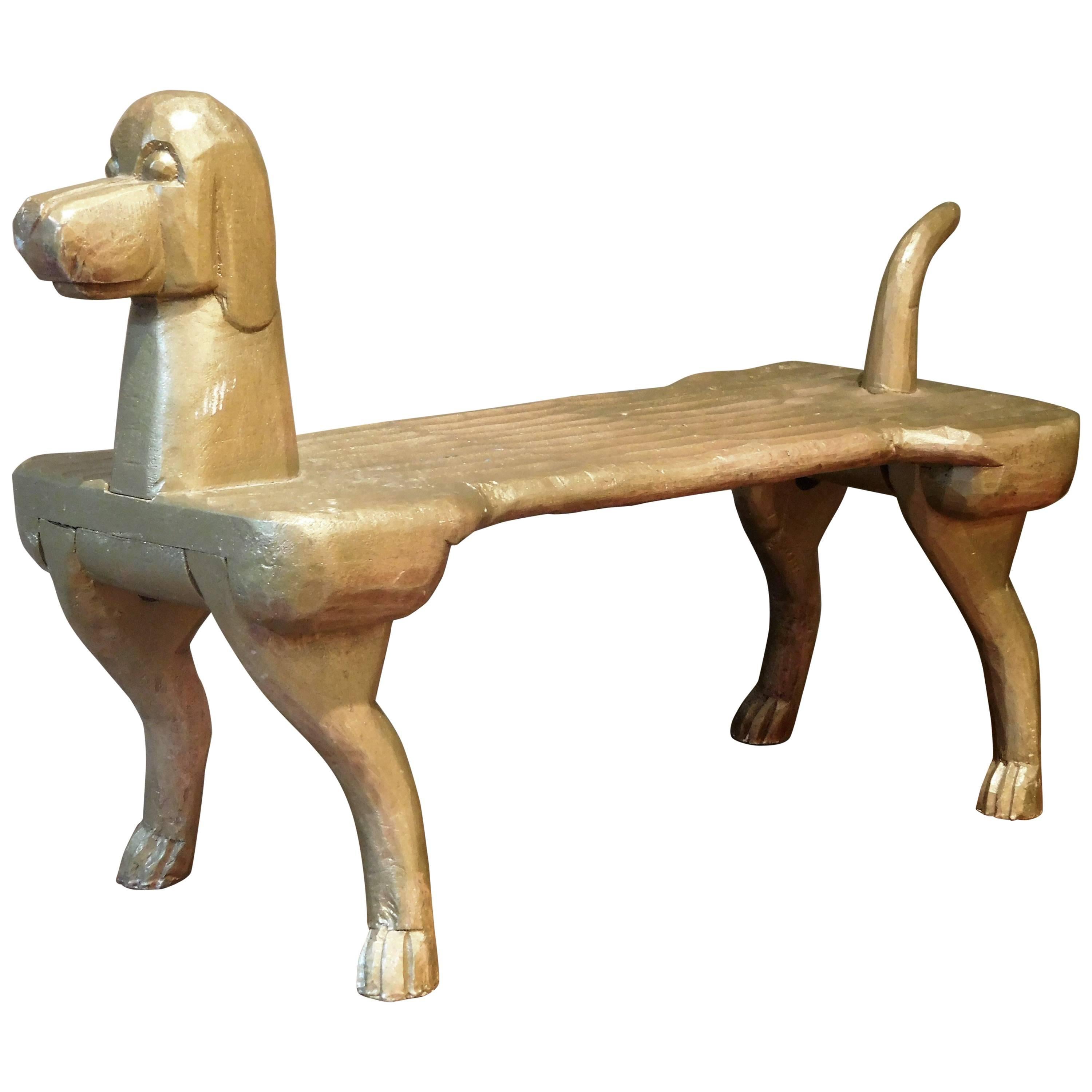 Hand-Carved Postmodernism Dog Footstool, Stephen Huneck Folk Art, circa 2000
