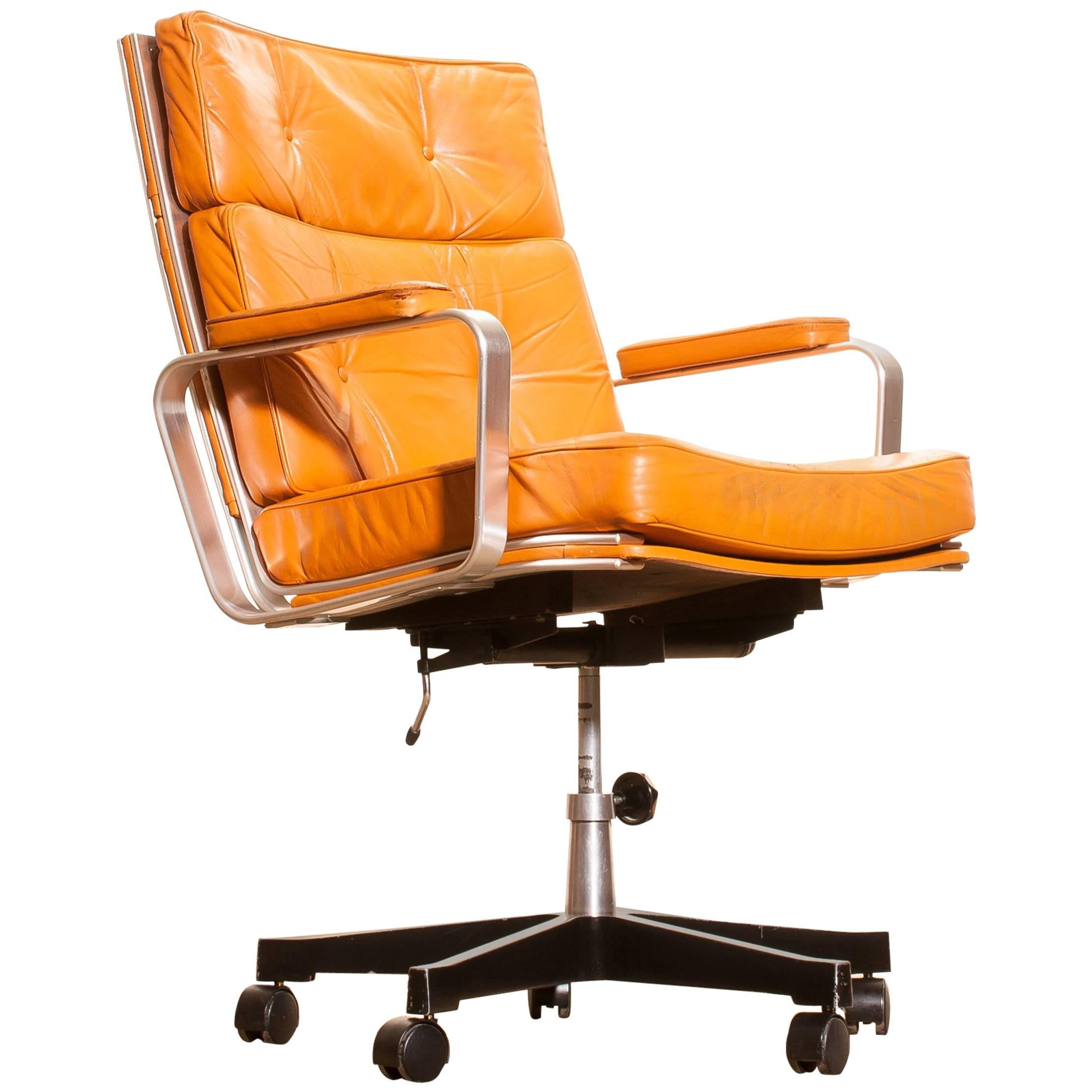 1970s, Leather and Aluminium Desk Chair by Karl Erik Ekselius