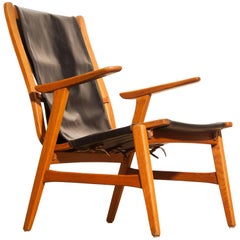 1950s, Oak and Leather Hunting Chair 'Ulrika' by Östen Kristiansson