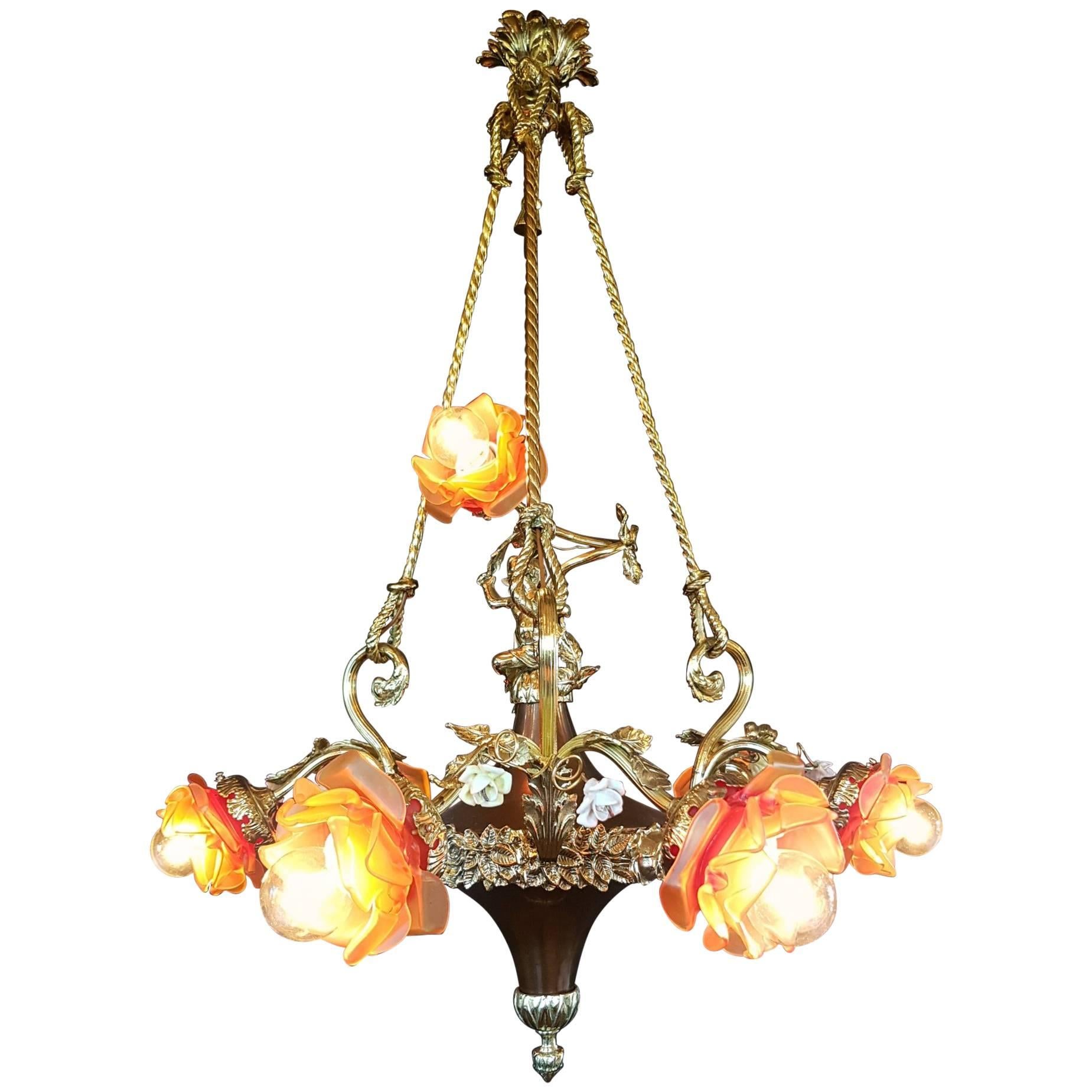 Bronze Seven-Light Empire Chandelier, France For Sale