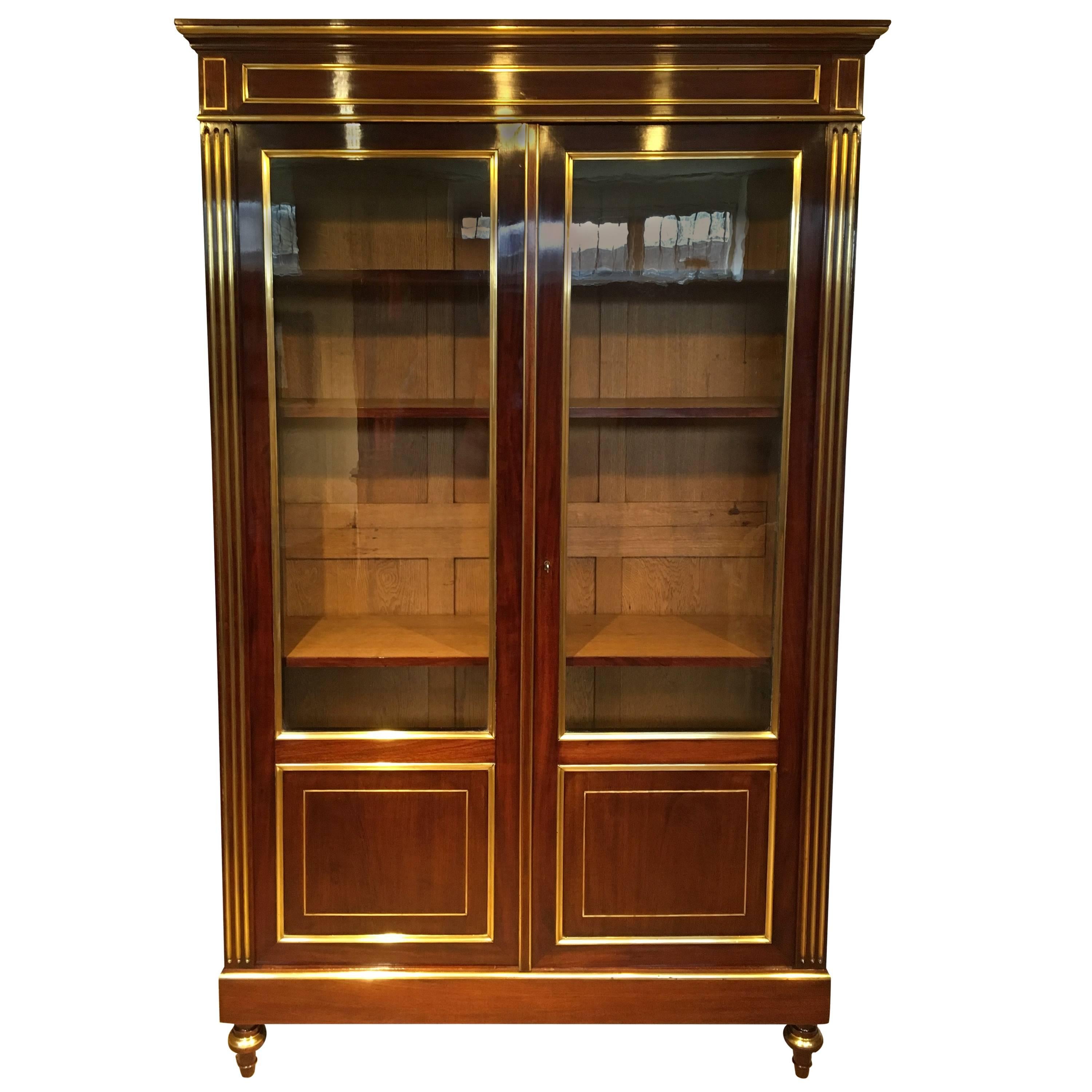 Bookcase, Two Doors Mahogany and Brass Inlaid 