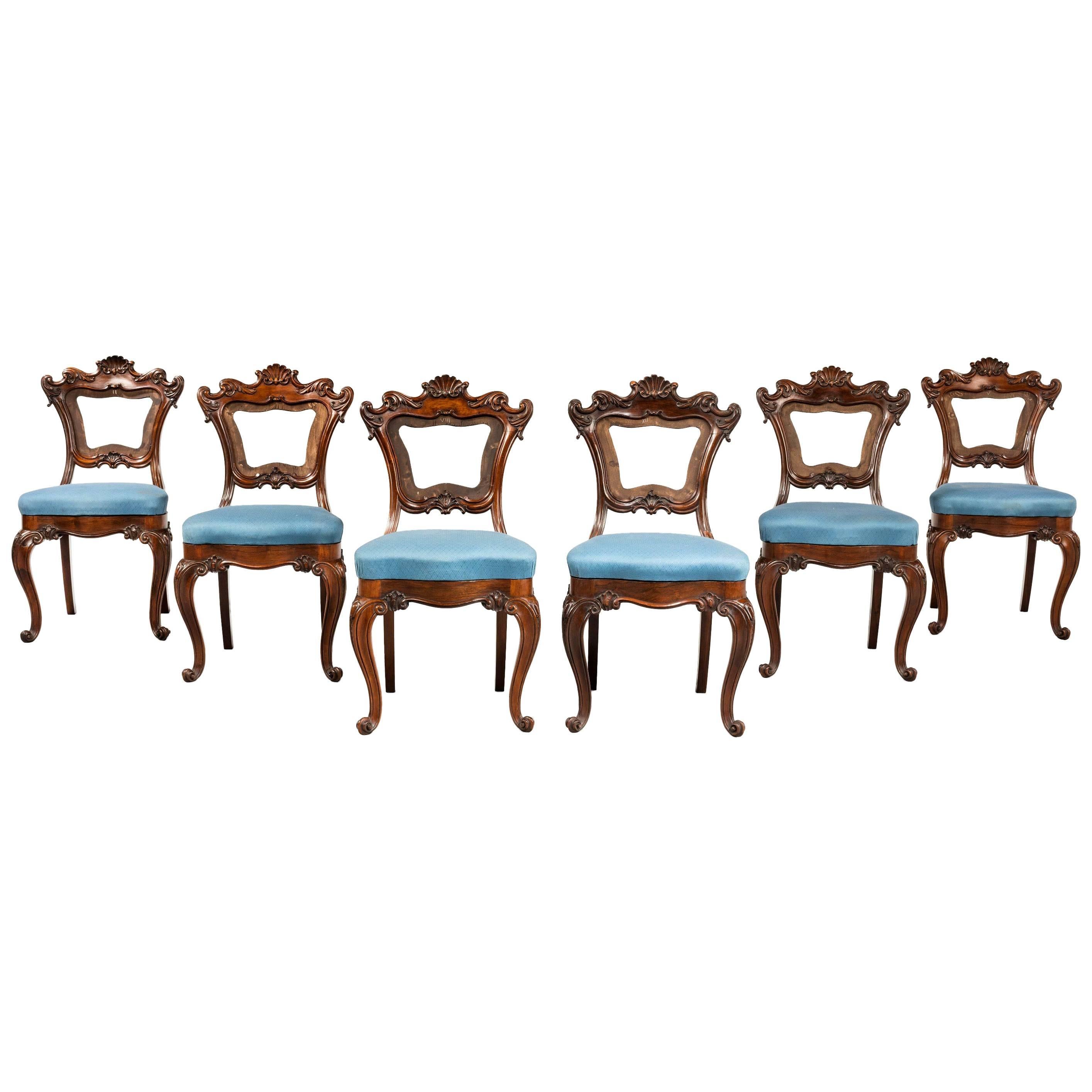 Set of Six Victorian Mahogany Framed Chairs of Elaborate Form