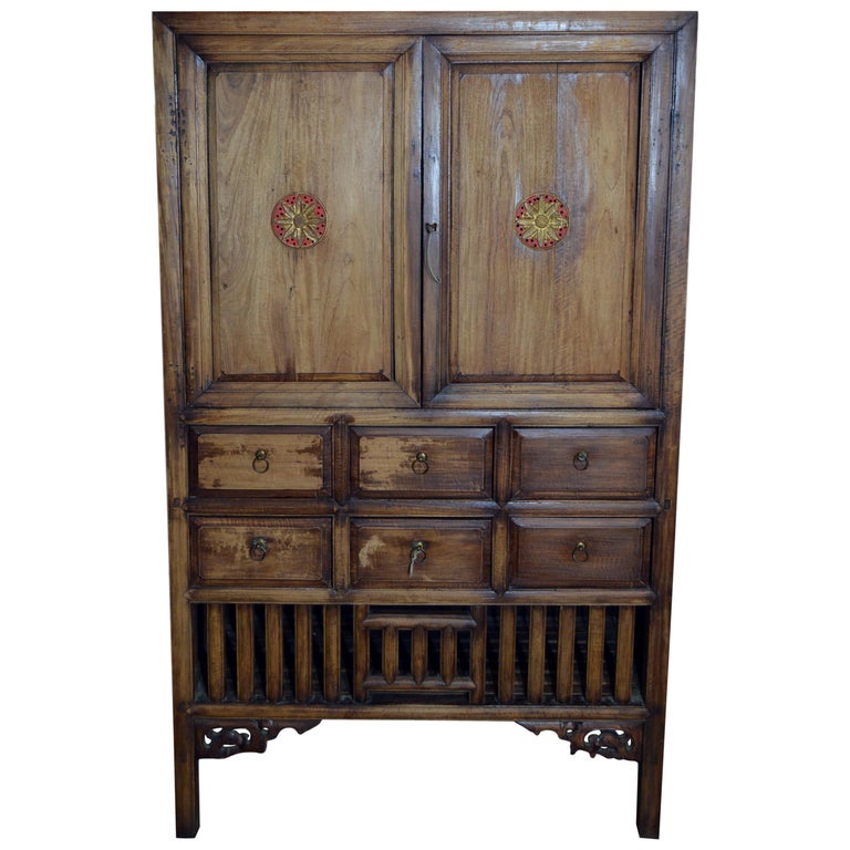 Vintage 1960s HandCarved Mexican Wooden Armoire with Four Doors and