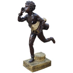 Large Bronze Sculpture of Excited & Running Newspaper Boy after Dominique Alonzo