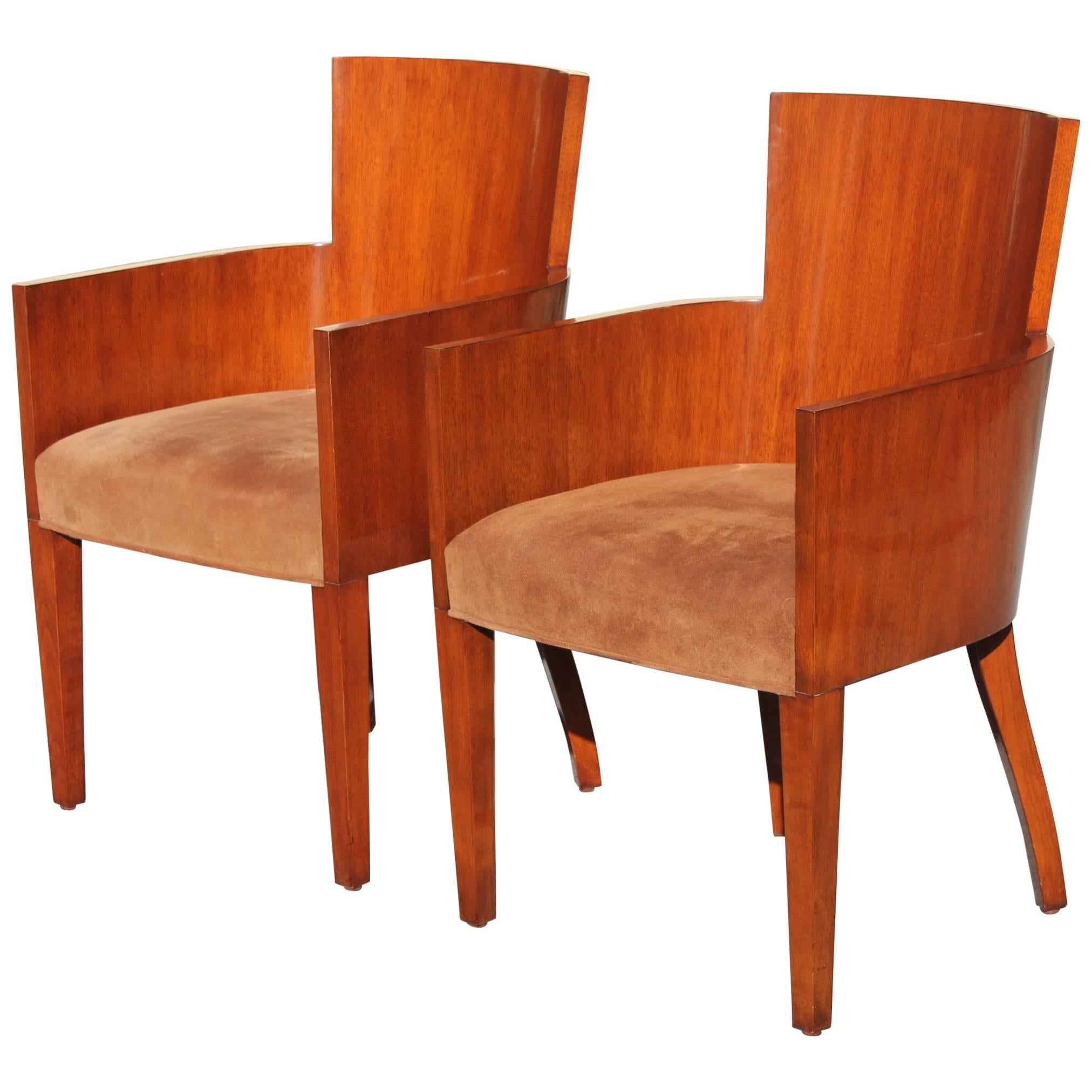 Pair of Solid Mahogany Ralph Lauren Modern Hollywood Armchairs