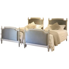 Matching Pair of Twin Upholstered Beds, WP16