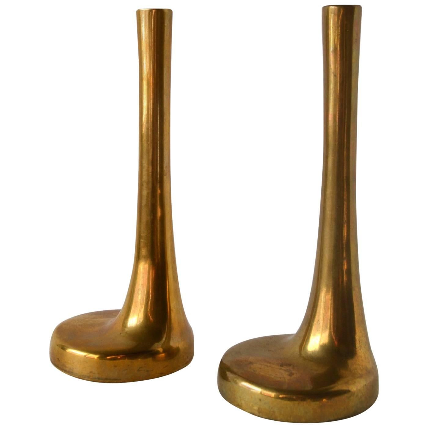 Pair of 1970s Italian Single Flower Brass Vases