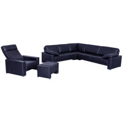 Brühl & Sippold Alba Designer Leather Corner-Sofa Set Black and Armchair Set