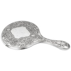 Antique Edwardian Sterling Silver and Embossed Hand Mirror 1909 by Walker & Hall