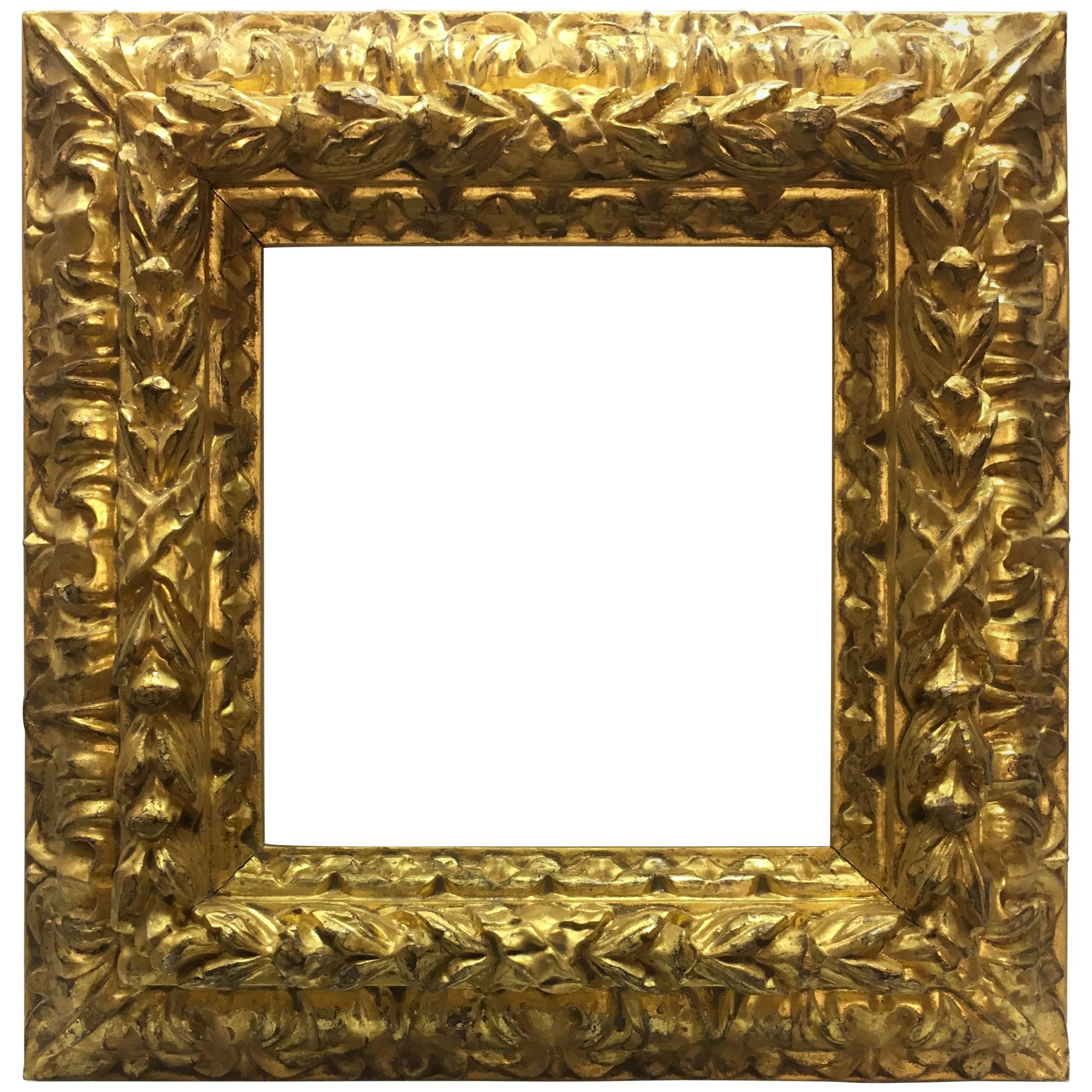 Italian Contemporary Hand-Carved Wood Frame with Gold Leaf Cover
