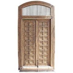 porte d'entrée double en bois incrusté d'os du 19ème siècle