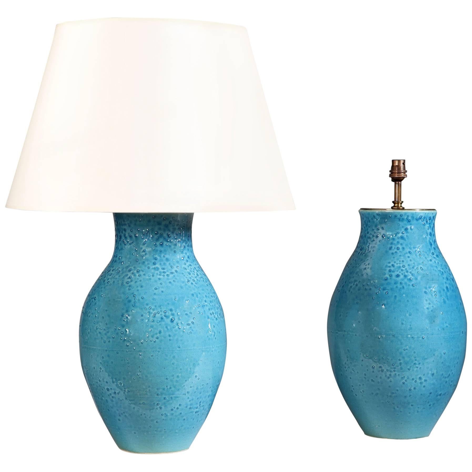 Pair of Blue Glaze Studio Pottery Vases