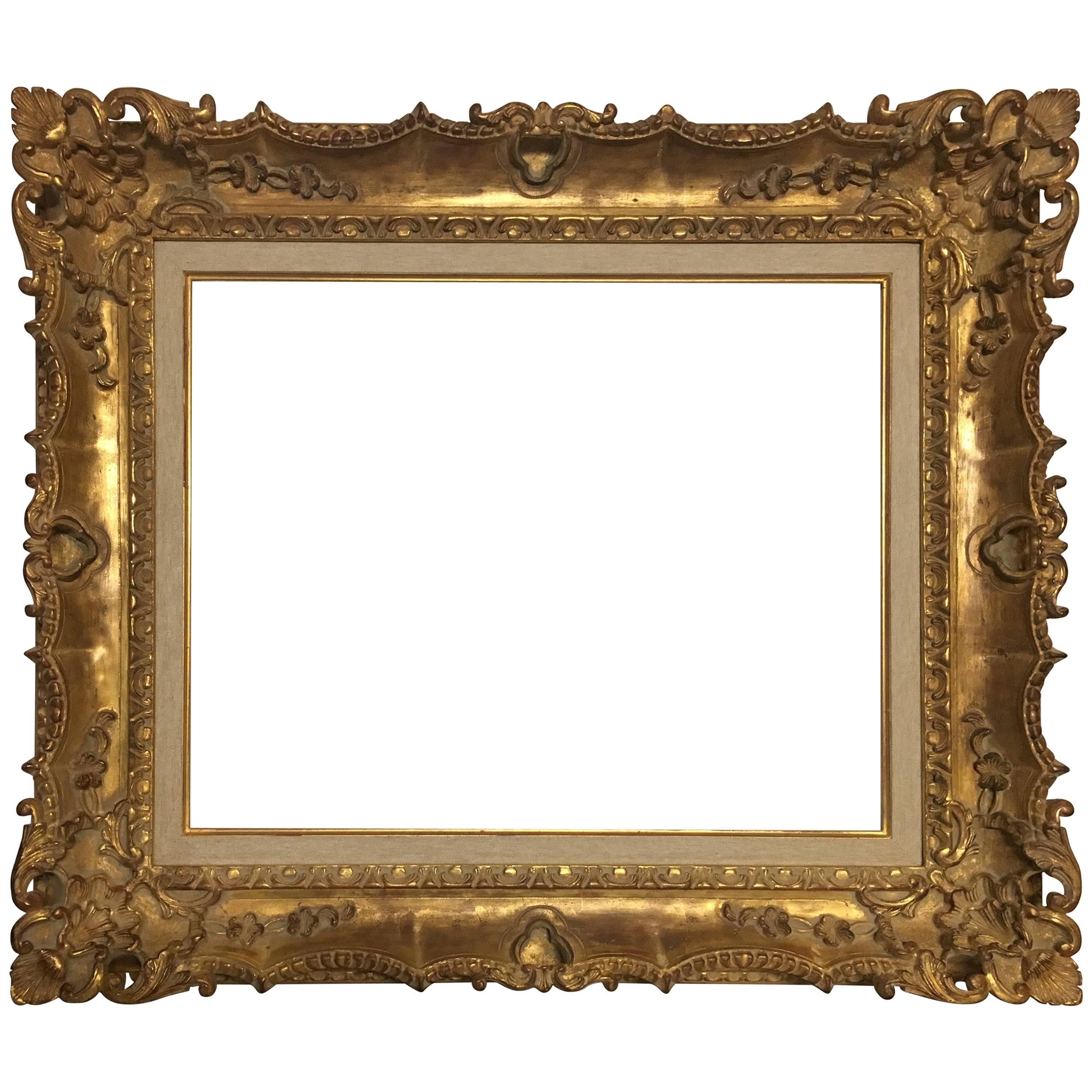 Italian Contemporary Hand-Carved Wood Frame with Gold Leaf Cover, Custom Sizes For Sale