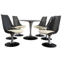 Chromcraft Smoke Lucite Dining Set: Six Swiveling Tulip Chairs and Oval Table