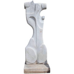 1980s Hand-Carved Modernist Sculpture in White Carrara Marble