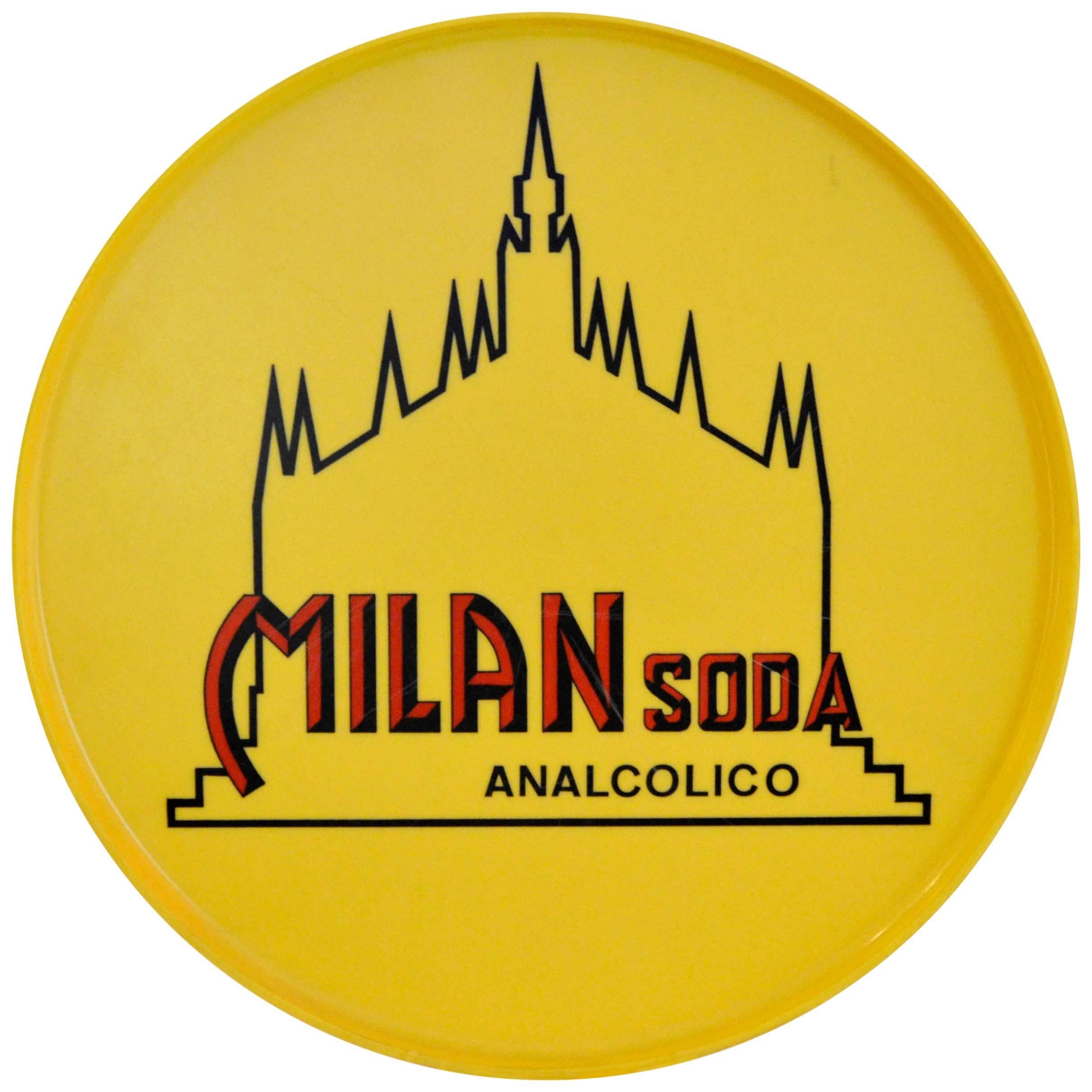 1960s Yellow Round Plastic Tray Milan Soda Analcolico Made in Italy For Sale