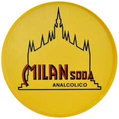 1960s Yellow Round Plastic Tray Milan Soda Analcolico Made in Italy