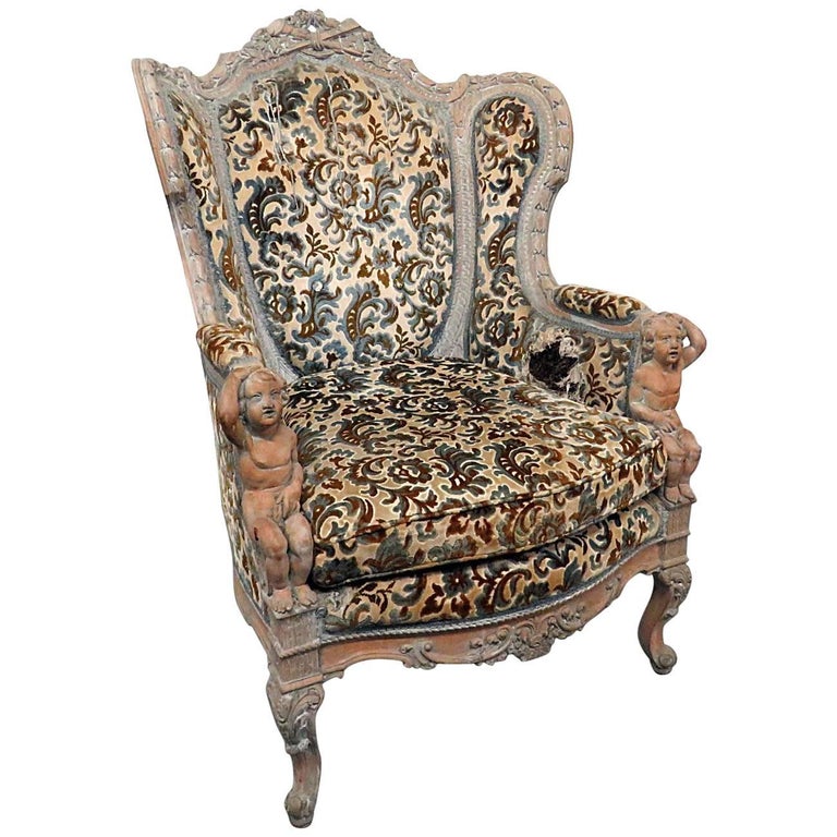 Louis XV Style Wing Chair For Sale at 1stdibs