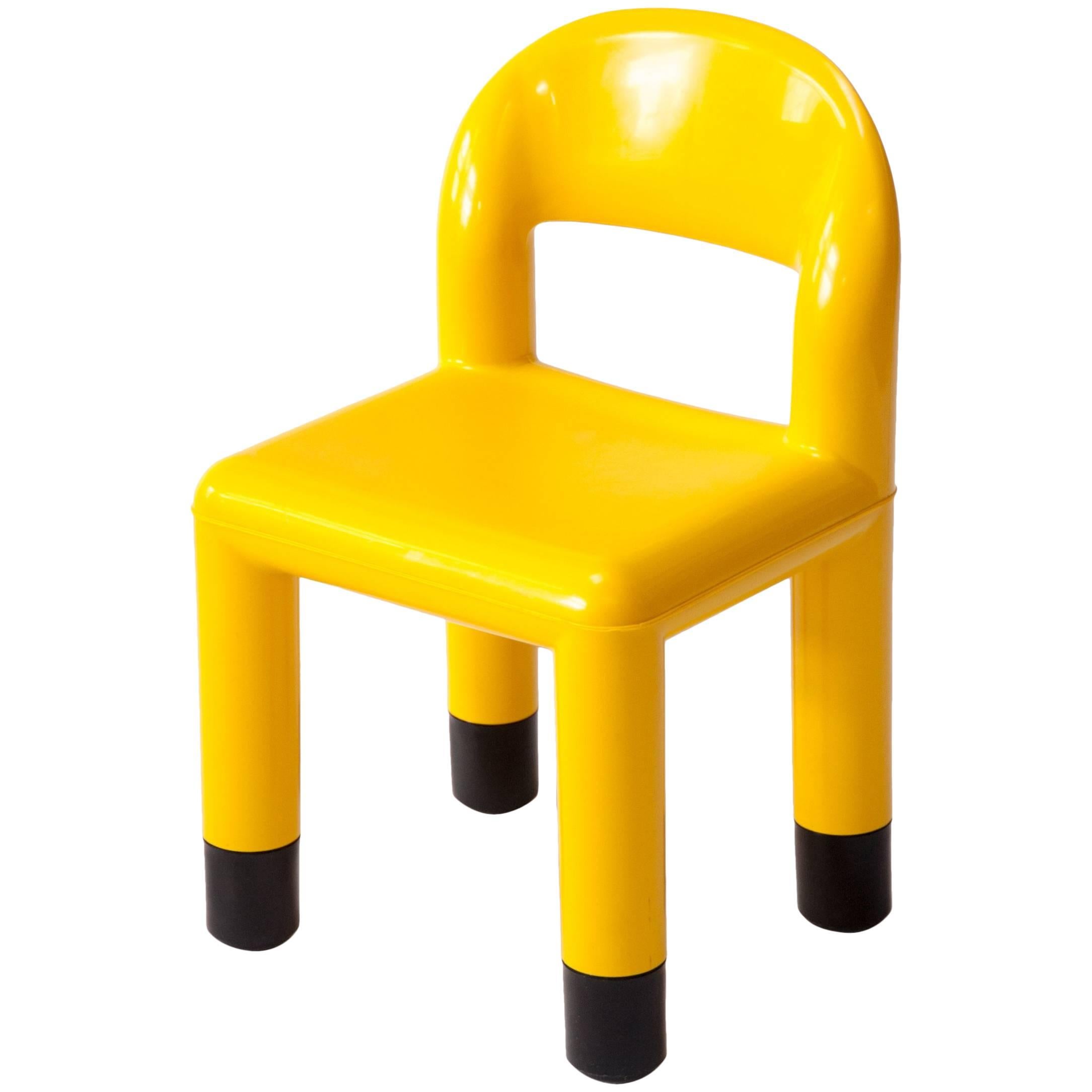 Yellow Plastic Child Chair, Vintage, Italy, 1980s For Sale