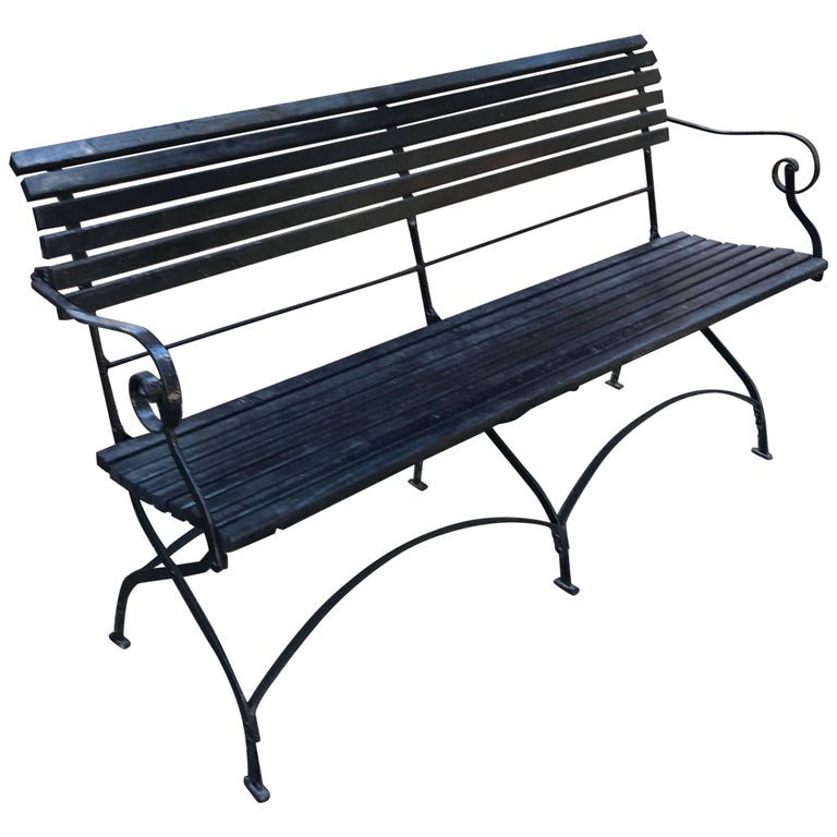 English Iron and Wood Folding Garden Bench at 1stDibs