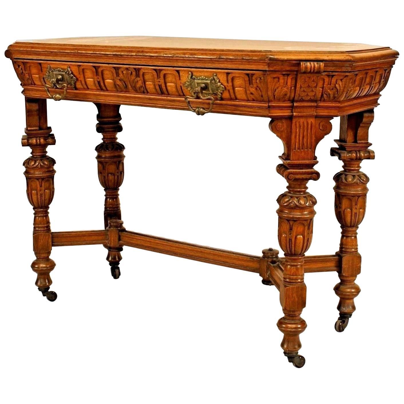 American Renaissance Revival Victorian Oak End Table