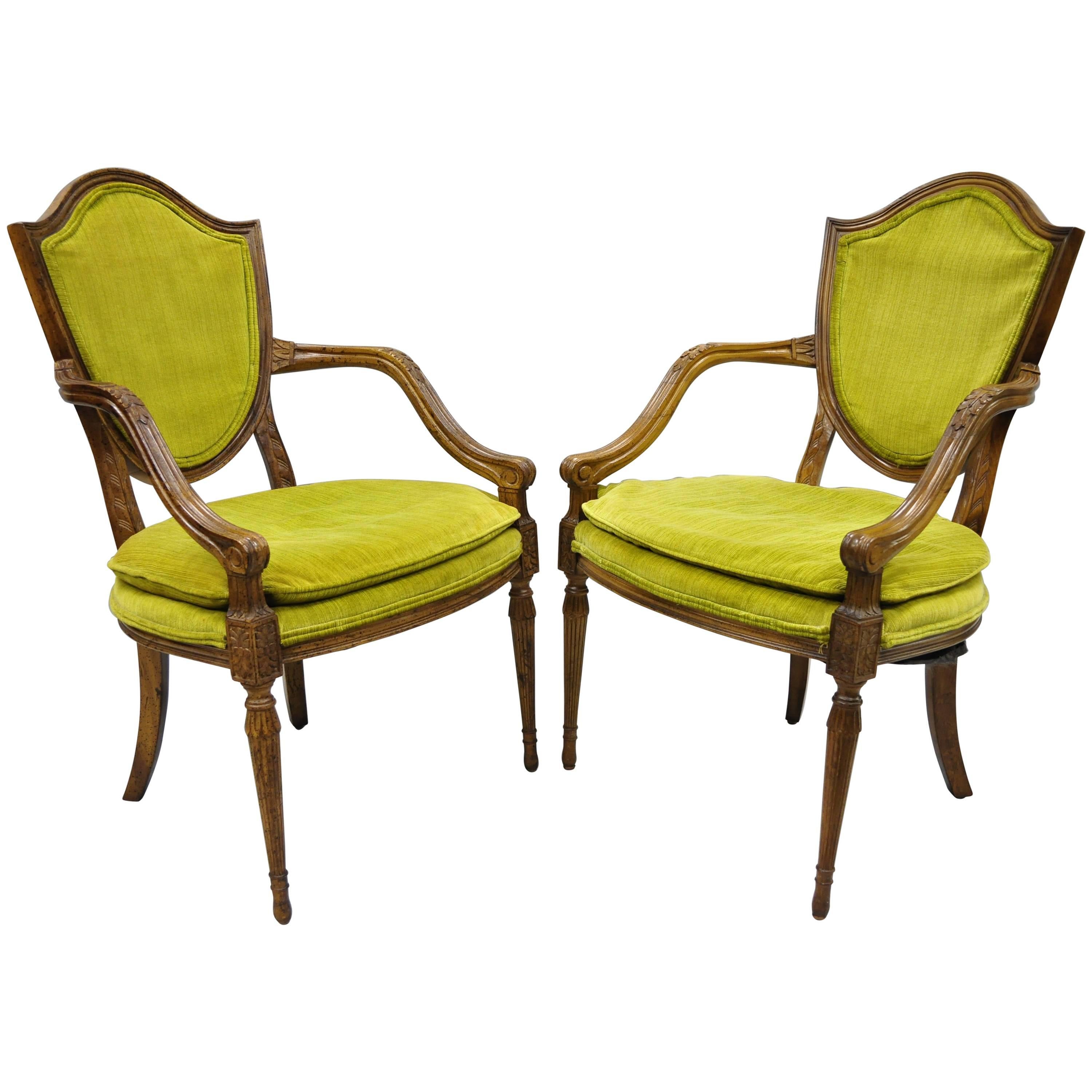 Pair of French Louis XVI Directoire Style Armchairs Fauteuil with Shield Back