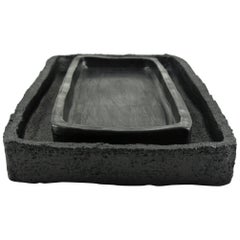 Two Contemporary Stoneware Trays with Black Silvery Glazes