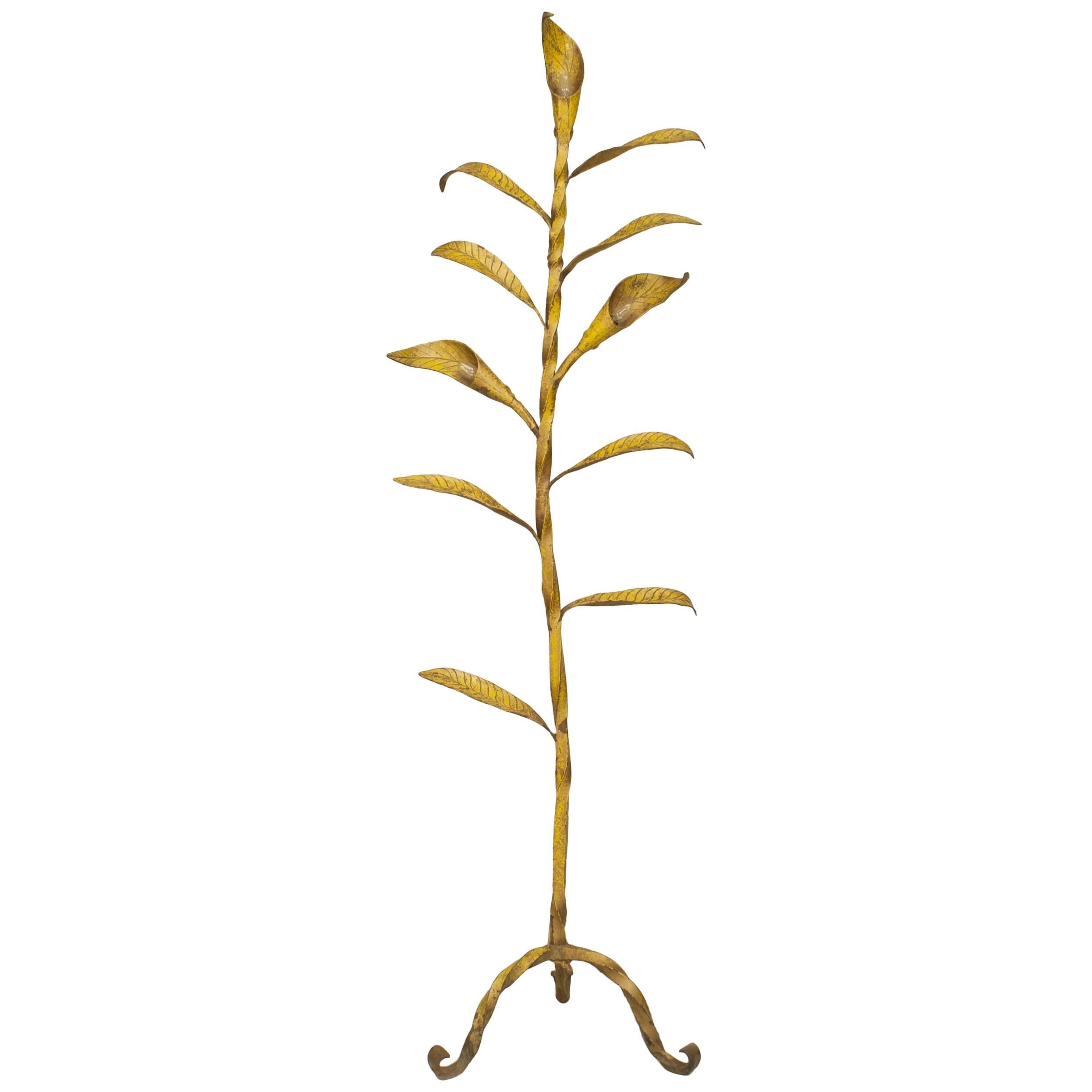 American Rustic Country Painted Metal Leaf Floor Lamp For Sale