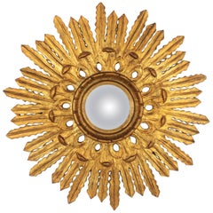 Baroque Style Carved Giltwood Sunburst Convex Mirror, Spain, 1920s