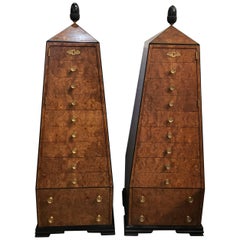 Pair of Walnut and Ebony Obelisk Cabinets