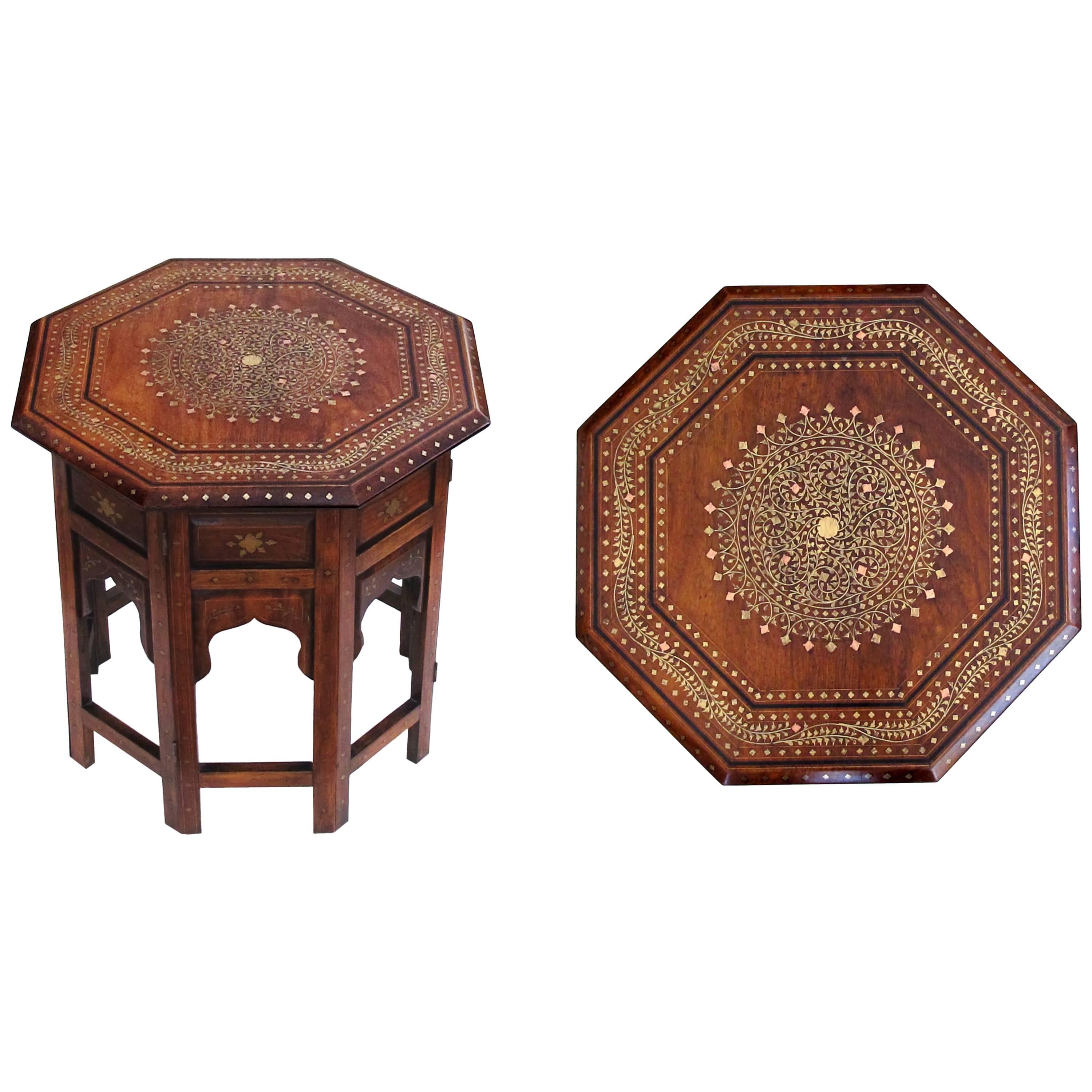 Intricately Designed Anglo-Indian Brass and Copper Octagonal Traveling Table