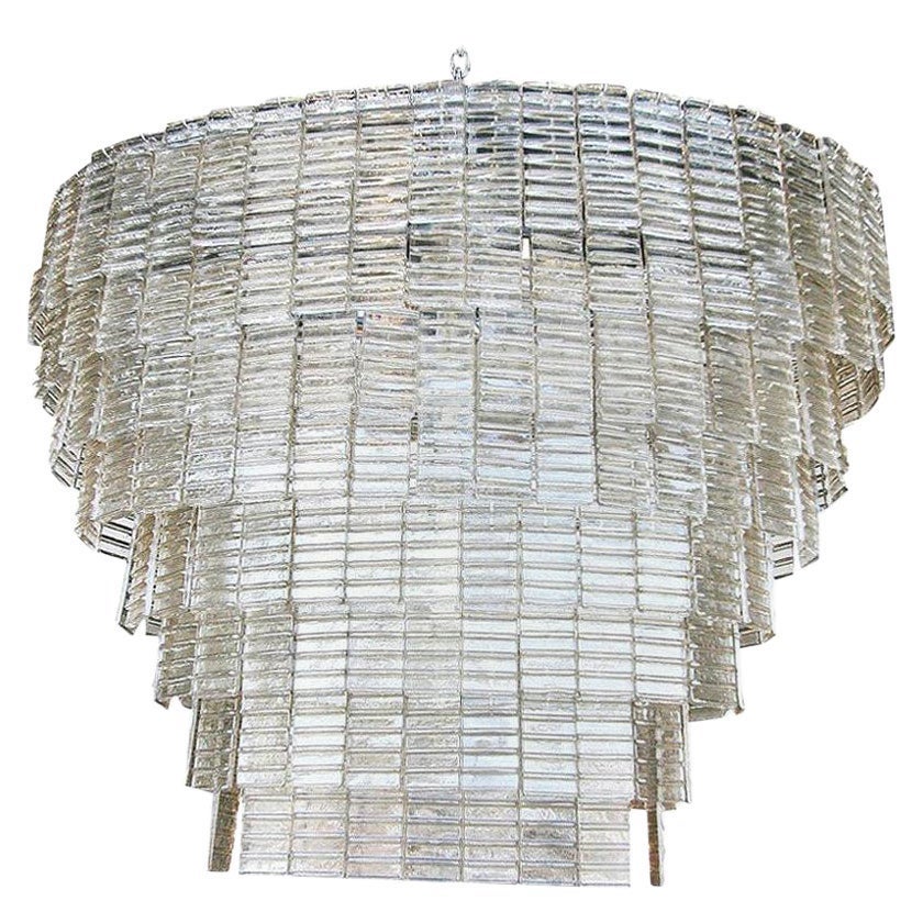 Large Tiered Oval Smoked Murano Glass Chandelier