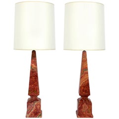 Pair of Faux Agate Obelisk Lamps