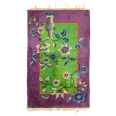 Chinese Art Deco Rug in Bright Green and Purple