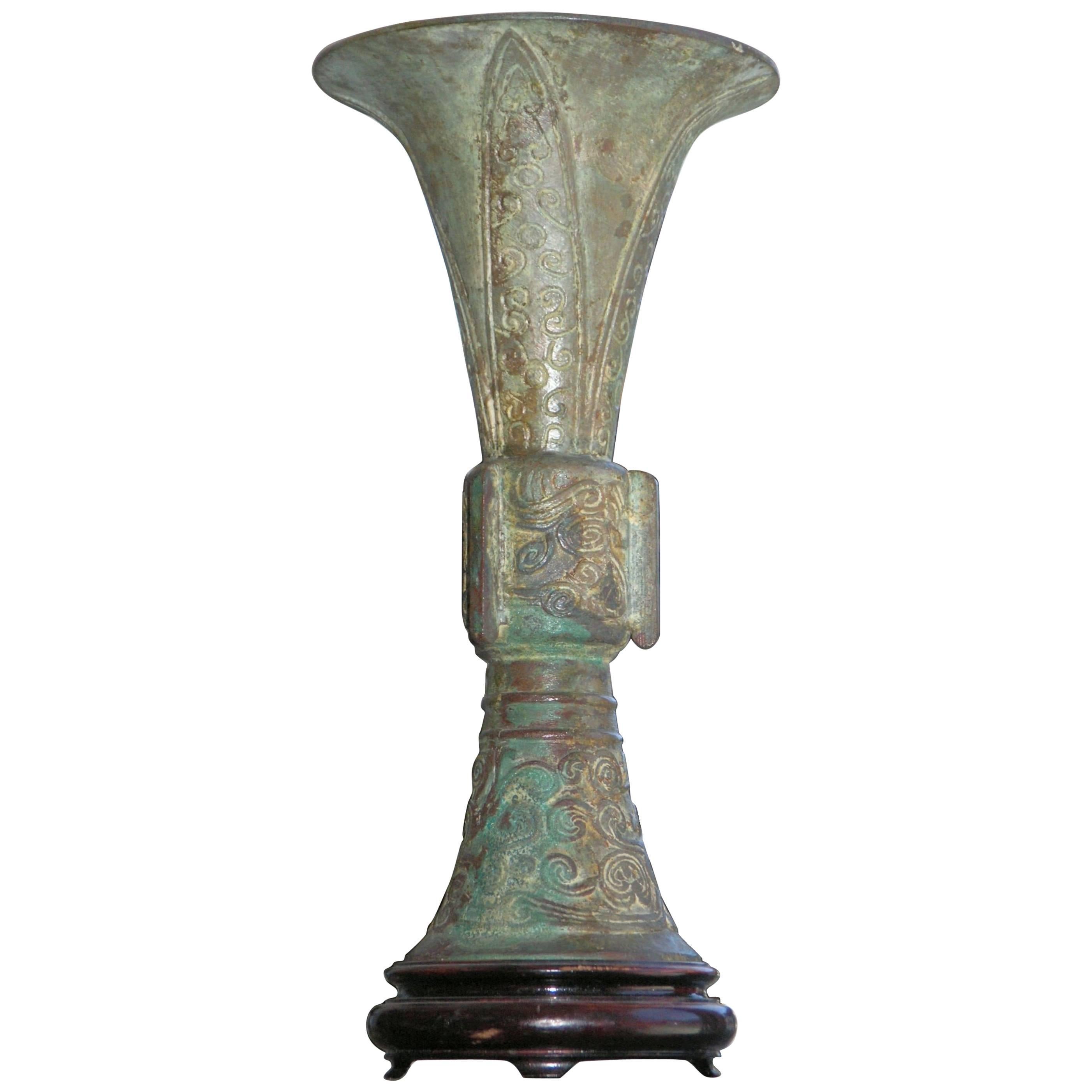 Chinese Bronze Beaker Gu Vase For Sale