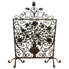 Antique Italian Iron and Tole Fire screen