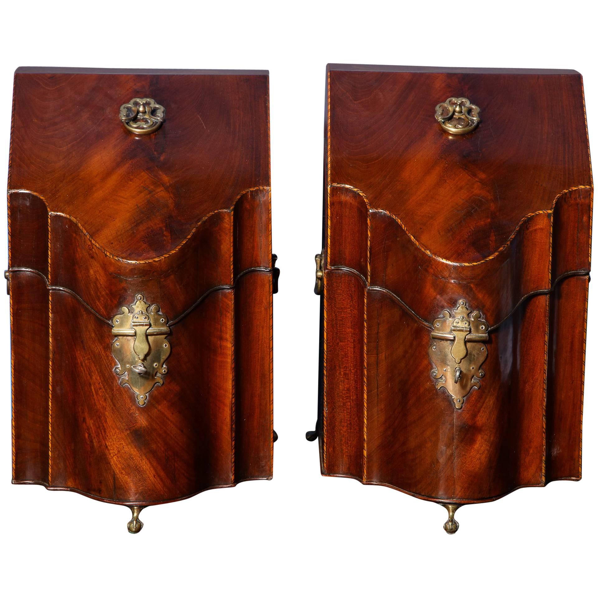 Pair of George III Period Serpentine Mahogany Knife Boxes English, circa 1770 For Sale