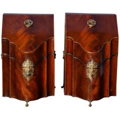 Antique Pair of George III Period Serpentine Mahogany Knife Boxes English, circa 1770