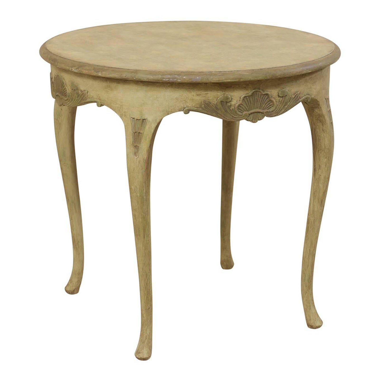 Rococo Style Swedish Round Painted Wood Occasional Table with Seashell Motifs For Sale