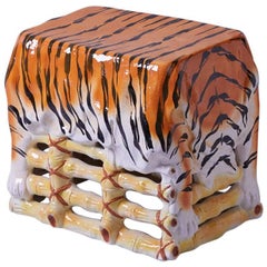 Vintage 1960 Italian Ceramic Stool Tiger