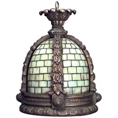 Used American Victorian Tiffany Style Glass Panel Lantern