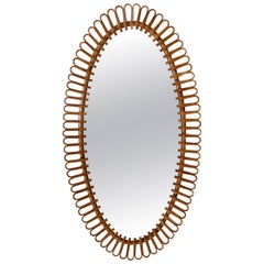 Oval Mirror Made of Bamboo and Rattan, circa 1950