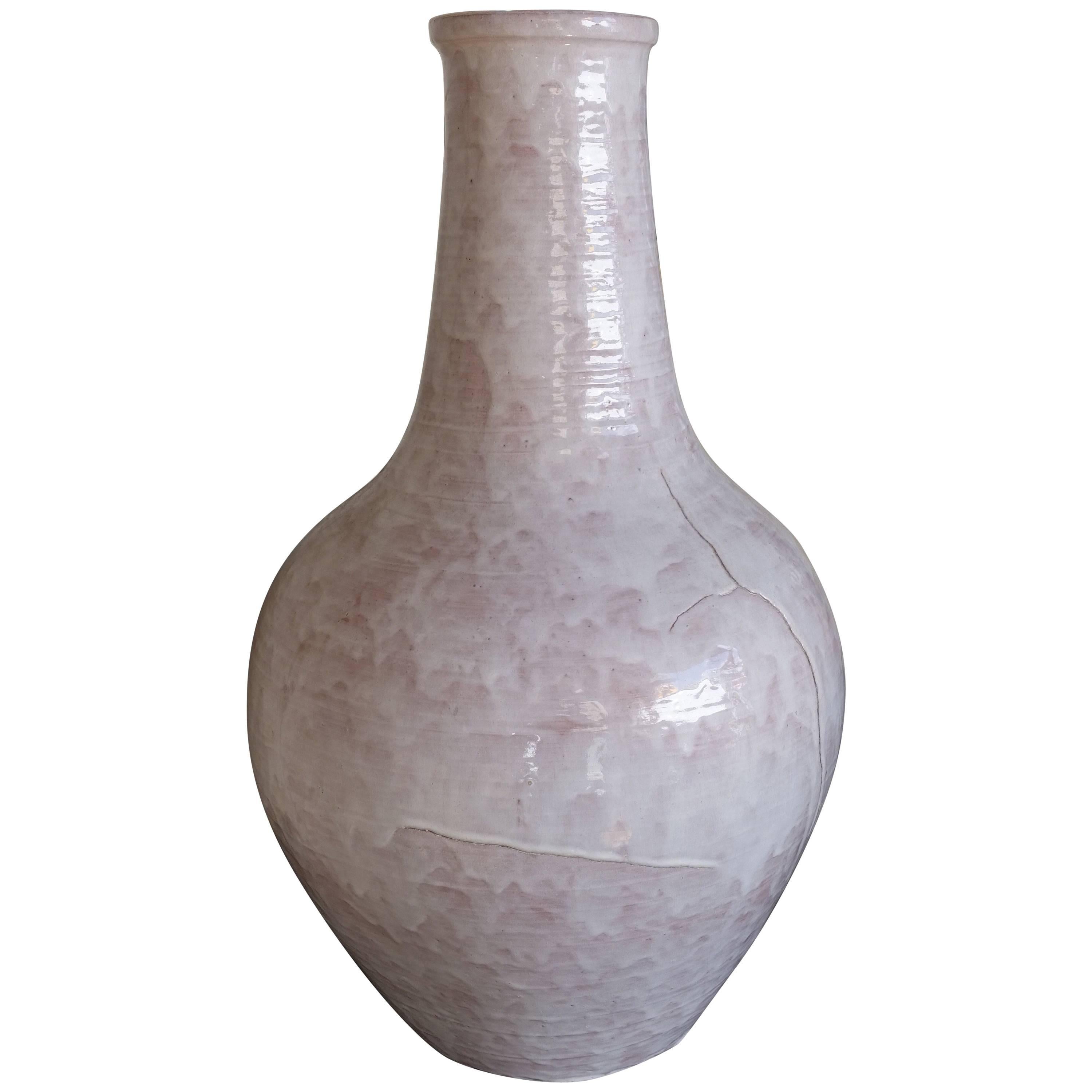 Large Glazed White Ceramic Vase Signed ‘Edouard’ Cazaux, Late 1960 For Sale