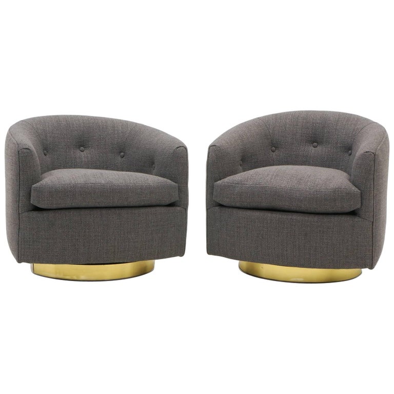 Pair Of Milo Baughman Tilt Swivel Club Chairs Charcoal Gray Maharam Pair Of Milo Baughman Tilt Swivel Club Chairs Charcoal Gray Maharam Fabric For