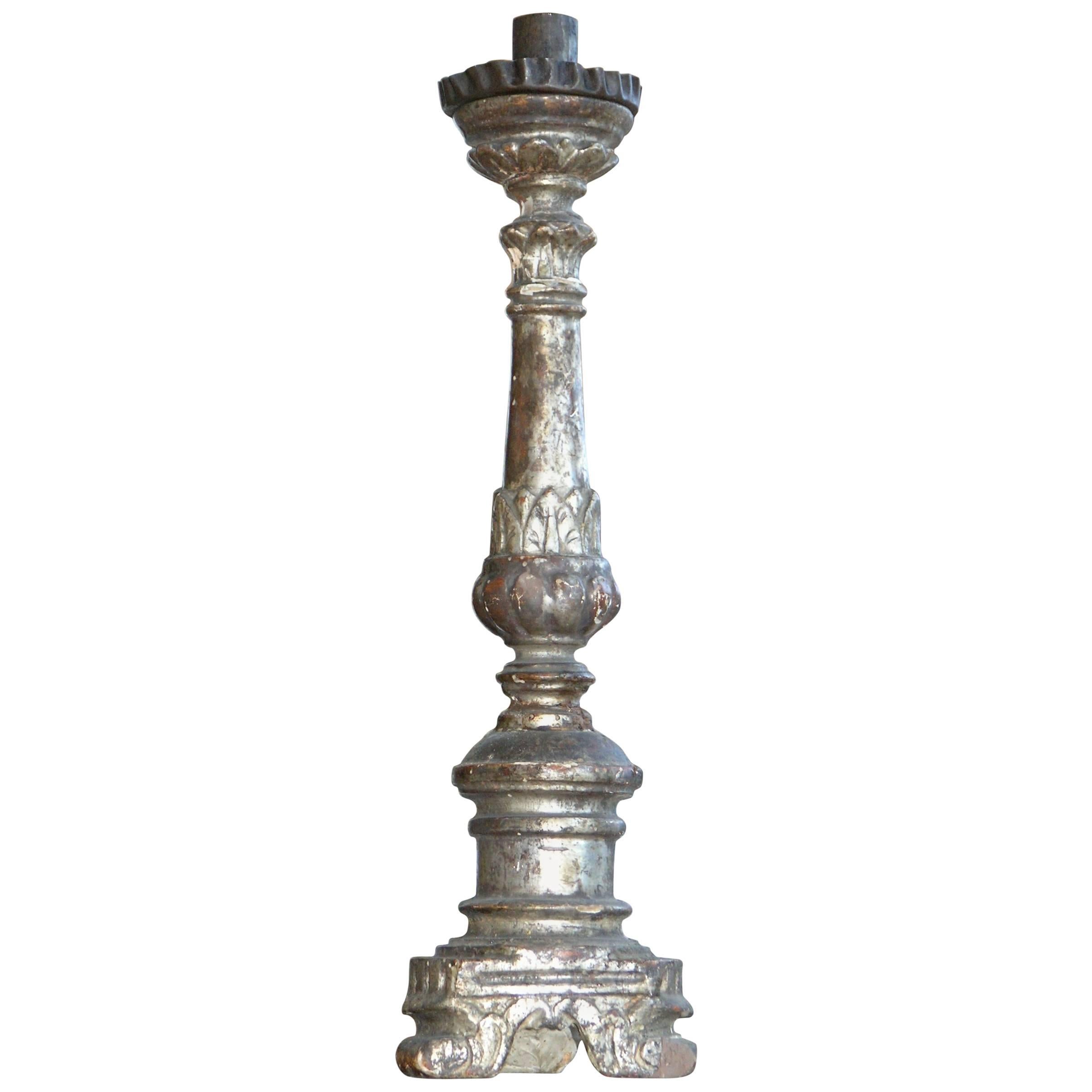 18th Century Italian Silver Giltwood Pricket For Sale