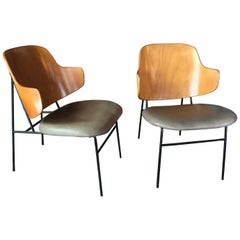 Pair of Ib Kofod-Larsen "Penguin" Danish Lounge Chairs with Leather Seats